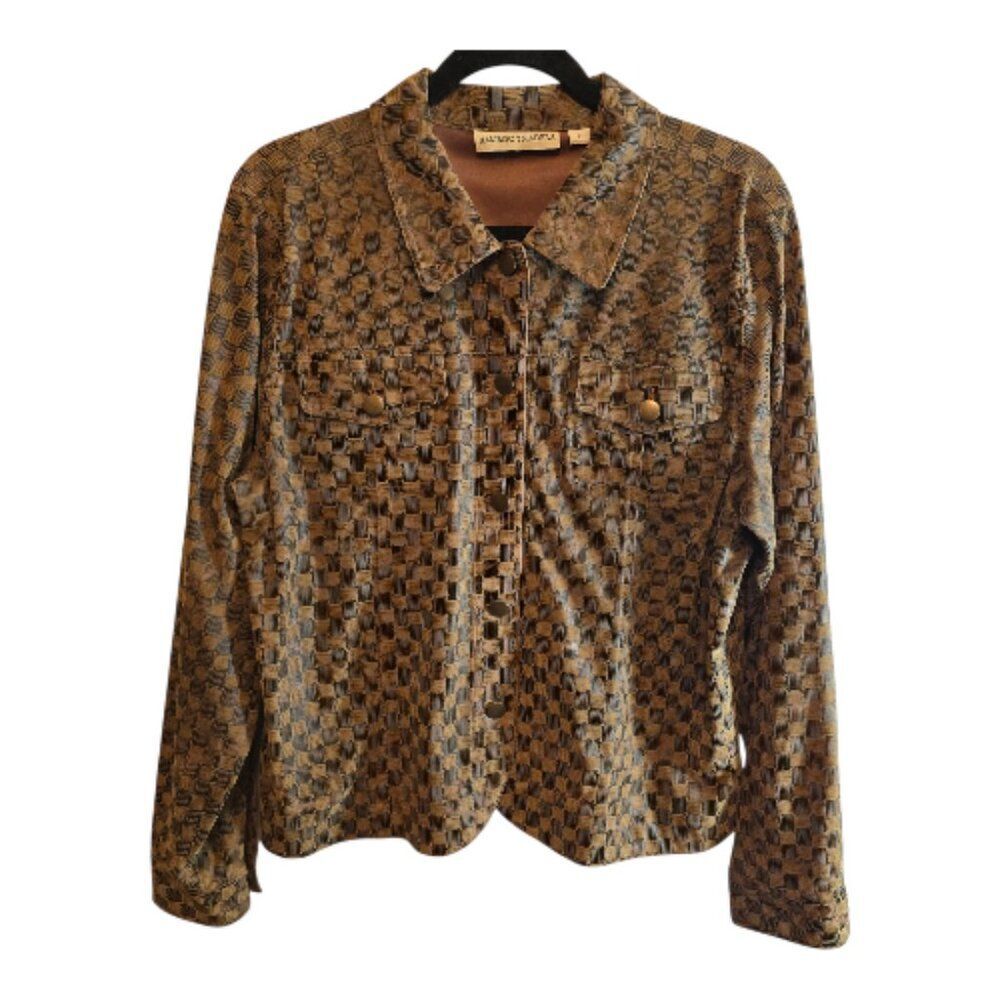 BAMBOO TRADERS VINTAGEJACKET SIZE LARGE COPPER BLACK BUTTON UP LONG SLEEVE
